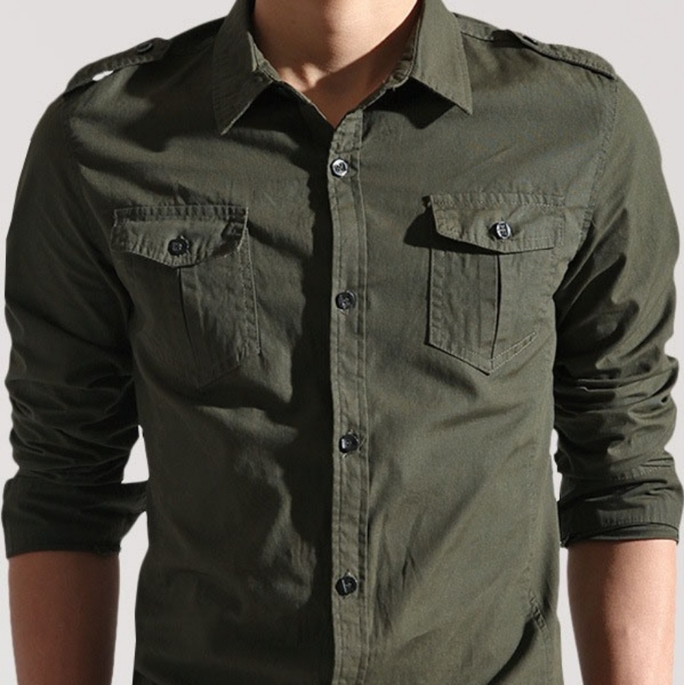 H&M Military Green Men's Long Sleeve Button Up- XL